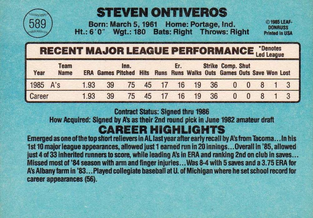 Steve Ontiveros  baseball card collectible - Main Image 2