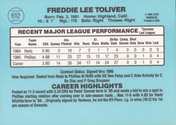 Fred Toliver  baseball card collectible - Main Image 2