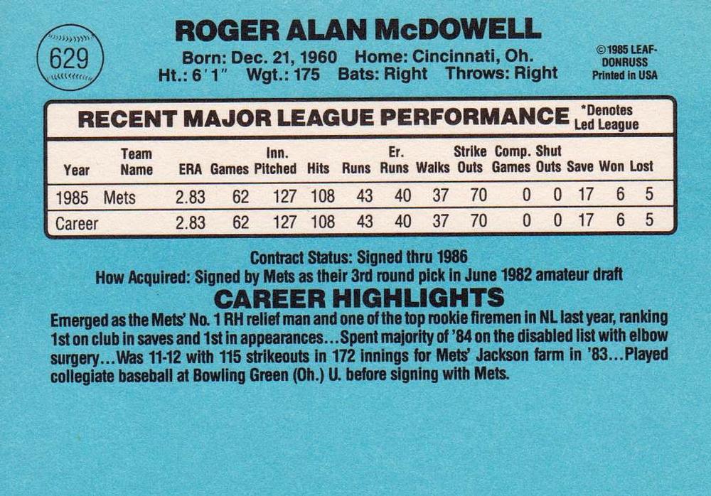 Roger McDowell  baseball card collectible - Main Image 2
