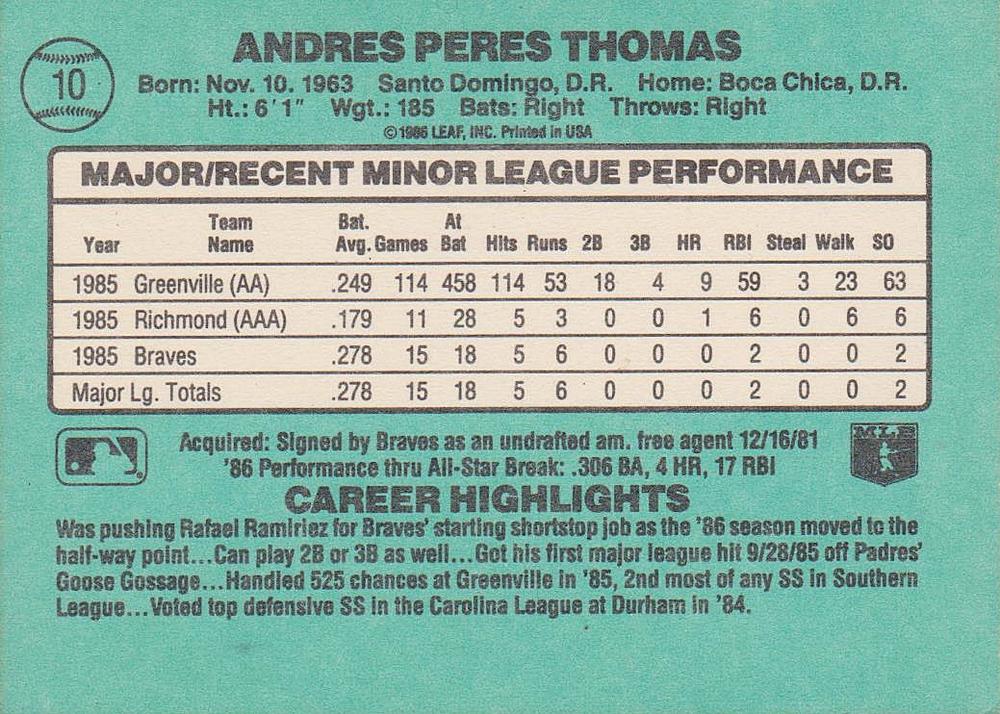 Andres Thomas  baseball card collectible - Main Image 2