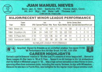 Juan Nieves  baseball card collectible - Main Image 2