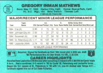 Greg Mathews  baseball card collectible - Main Image 2