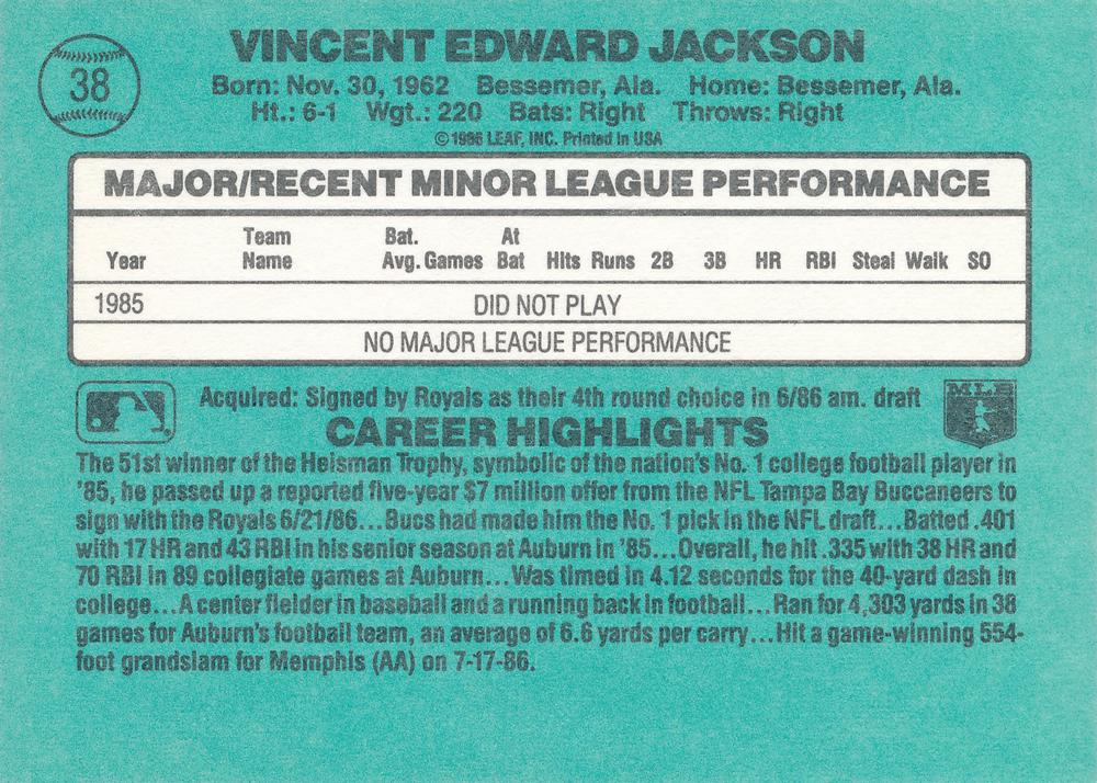 Bo Jackson  baseball card collectible - Main Image 2