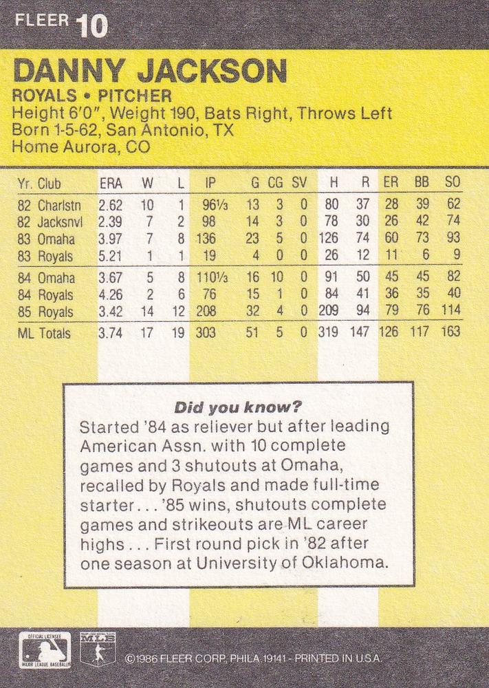 Danny Jackson  baseball card collectible - Main Image 2