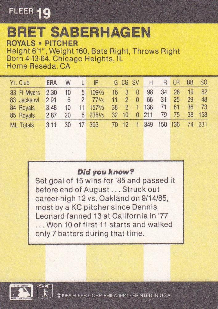 Bret Saberhagen  baseball card collectible - Main Image 2
