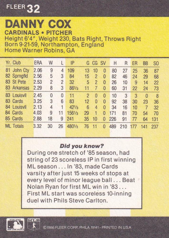 Danny Cox  baseball card collectible - Main Image 2