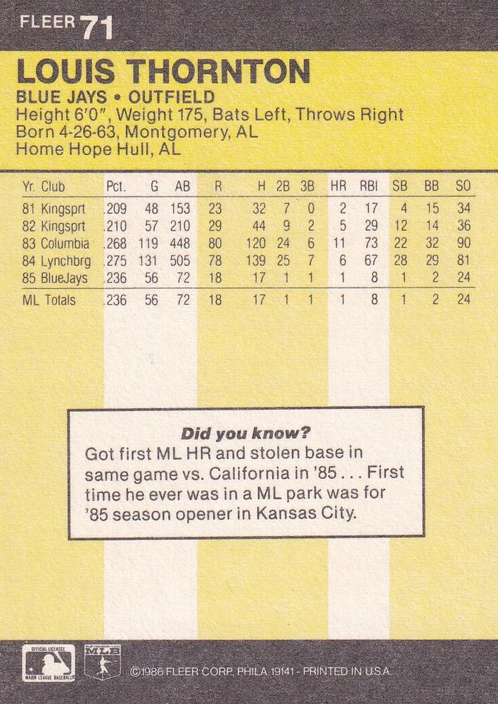 Louis Thornton  baseball card collectible - Main Image 2