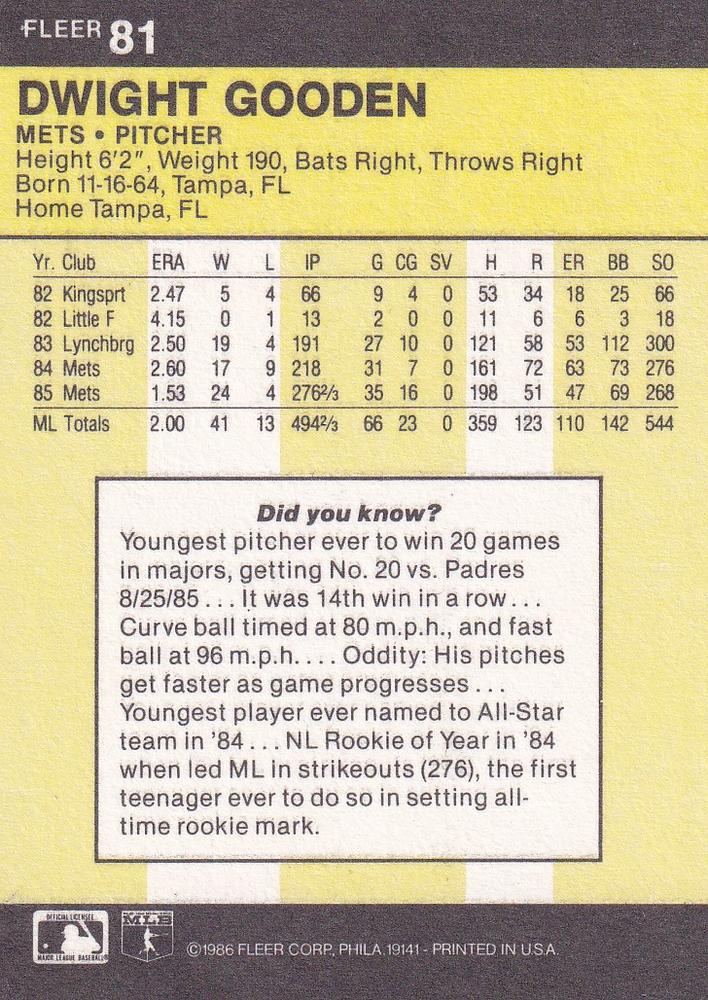Dwight Gooden  baseball card collectible - Main Image 2