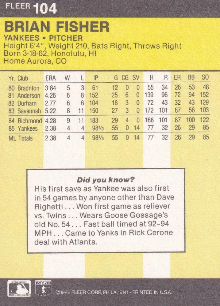 Brian Fisher  baseball card collectible - Main Image 2