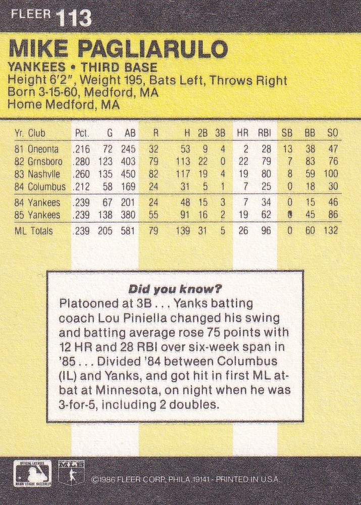 Mike Pagliarulo  baseball card collectible - Main Image 2