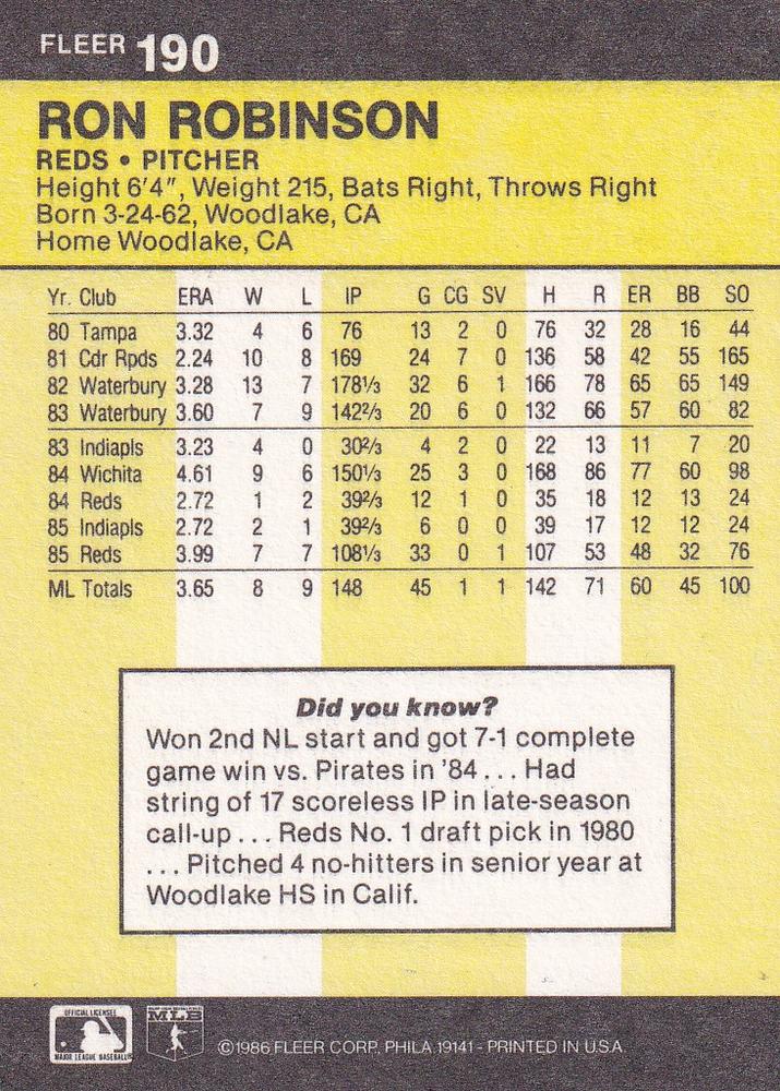 Ron Robinson  baseball card collectible - Main Image 2