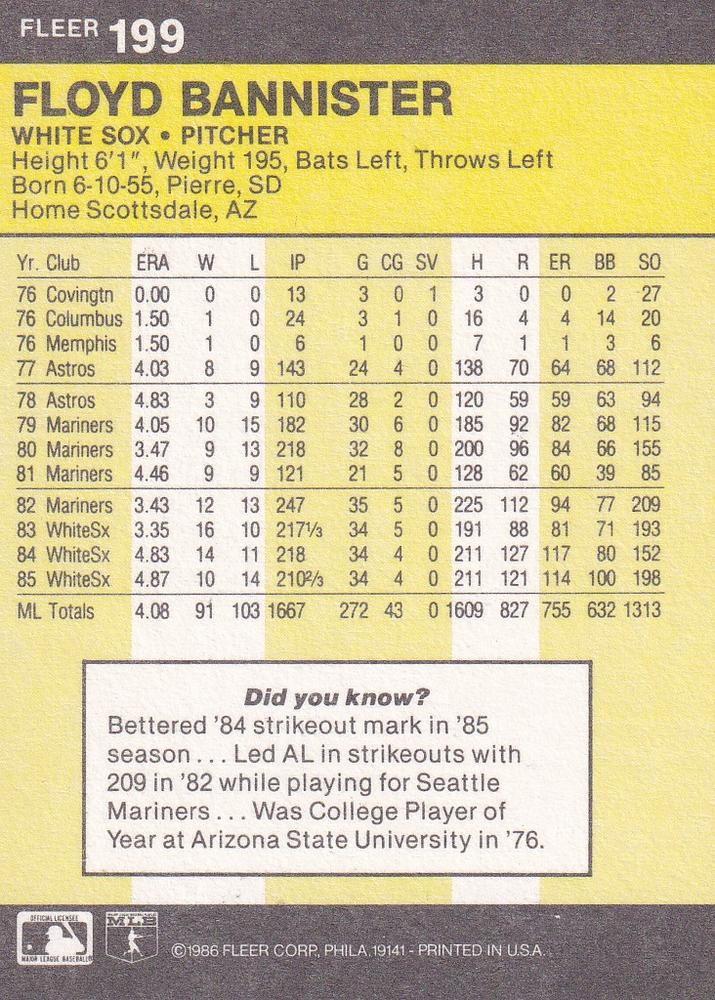 Floyd Bannister  baseball card collectible - Main Image 2