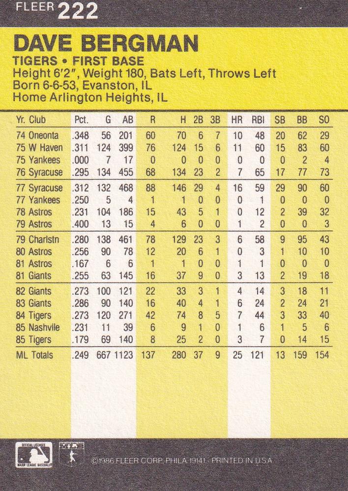 Dave Bergman  baseball card collectible - Main Image 2