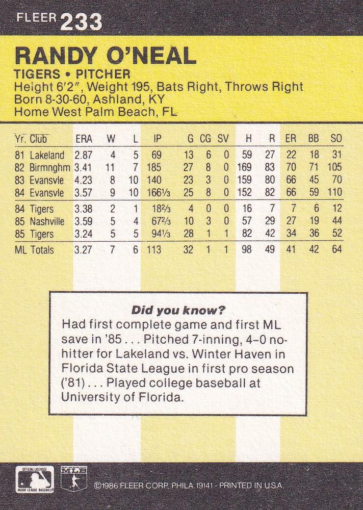 Randy O’Neal  baseball card collectible - Main Image 2