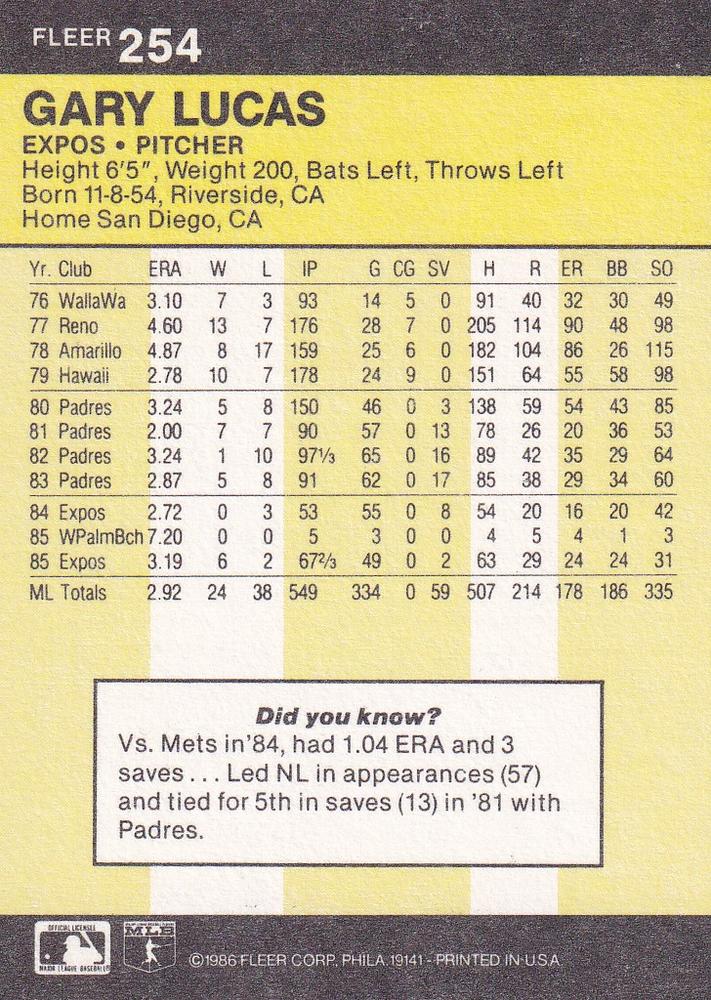 Gary Lucas  baseball card collectible - Main Image 2