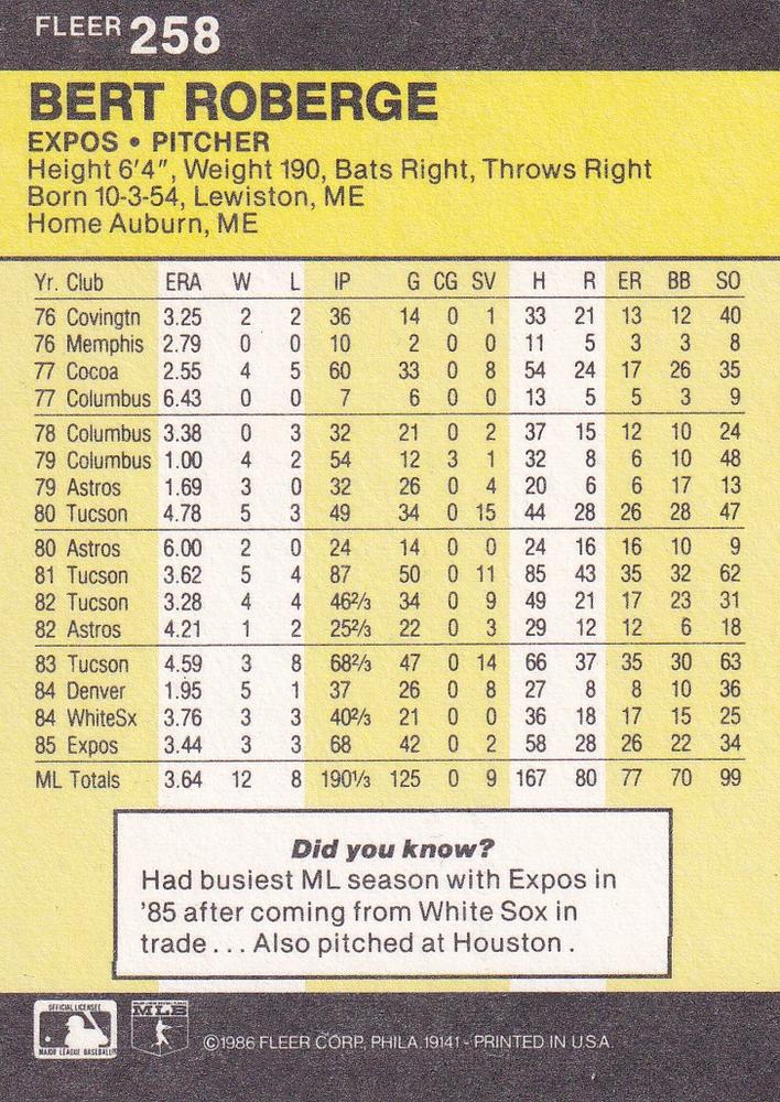 Bert Roberge  baseball card collectible - Main Image 2