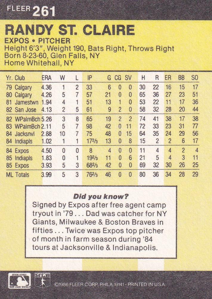 Randy St. Claire  baseball card collectible - Main Image 2