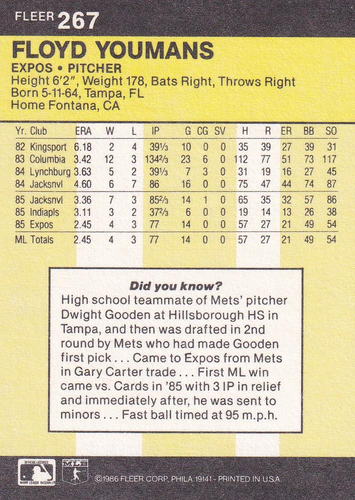 Floyd Youmans  baseball card collectible - Main Image 2