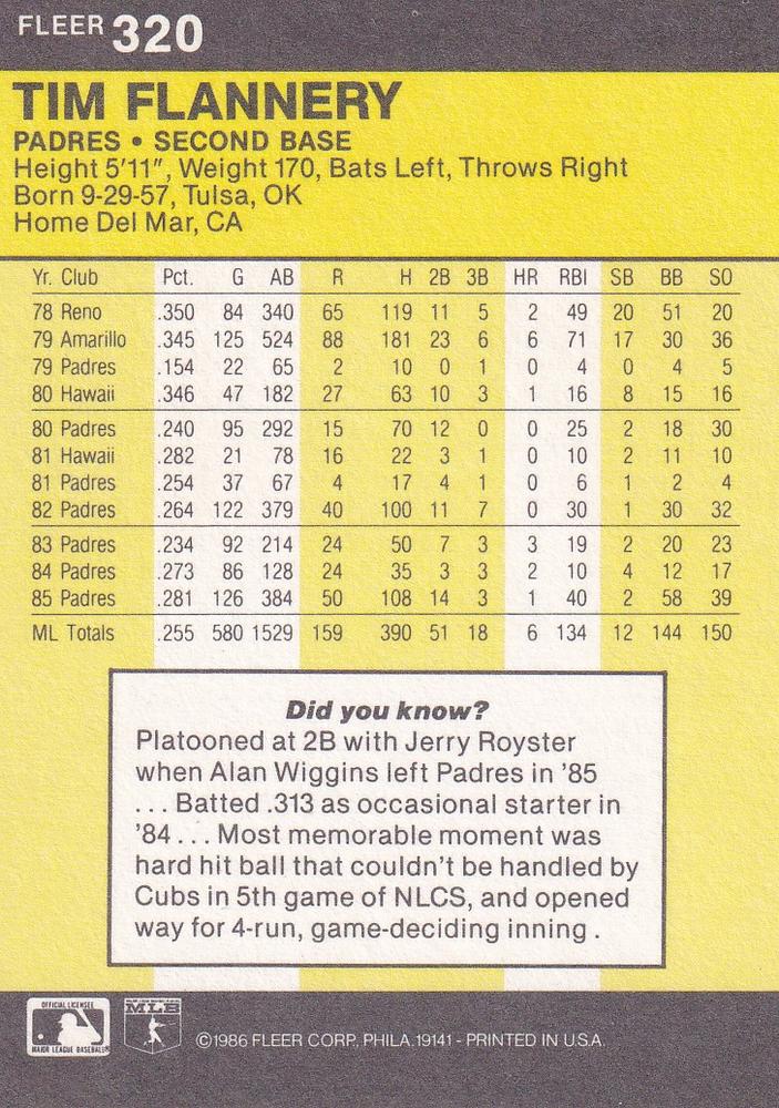 Tim Flannery  baseball card collectible - Main Image 2