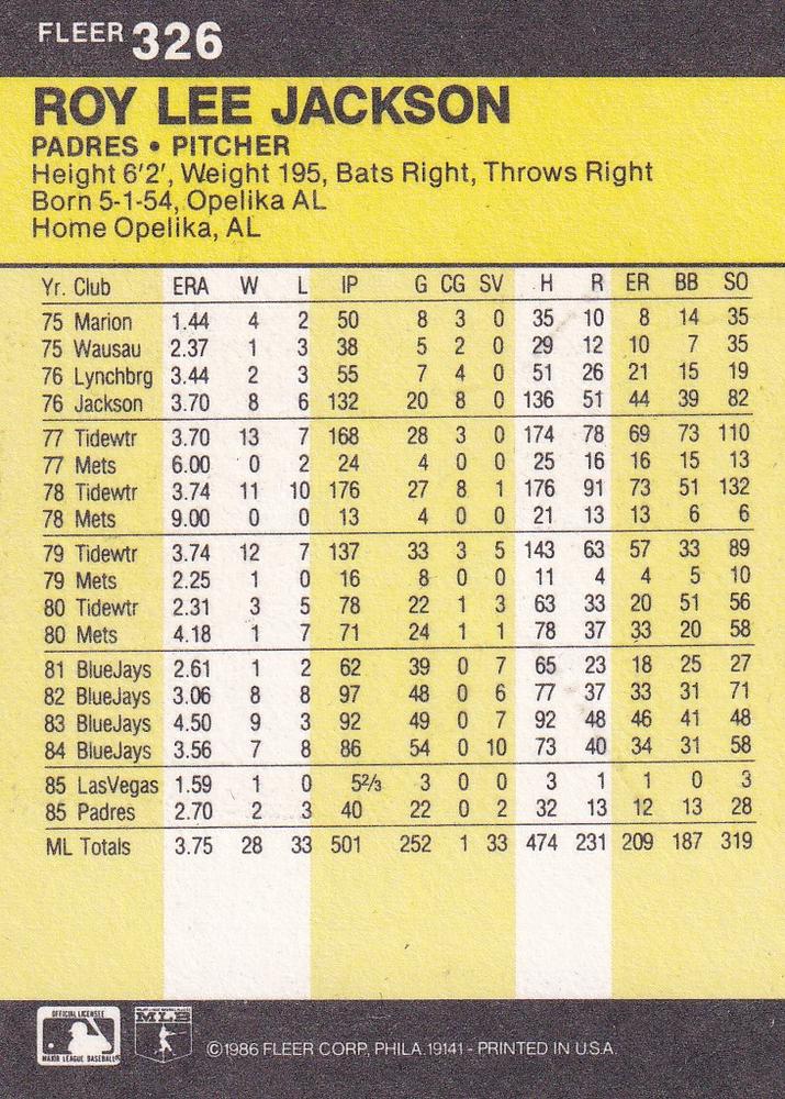 Roy Lee Jackson  baseball card collectible - Main Image 2