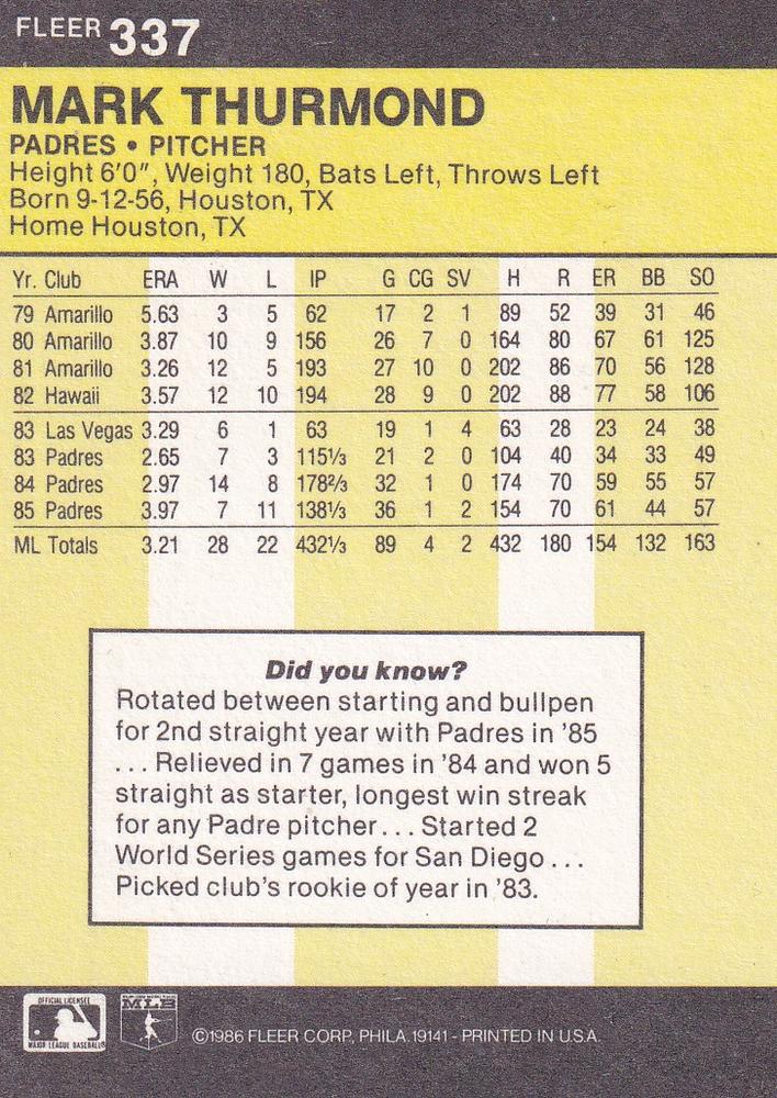 Mark Thurmond  baseball card collectible - Main Image 2