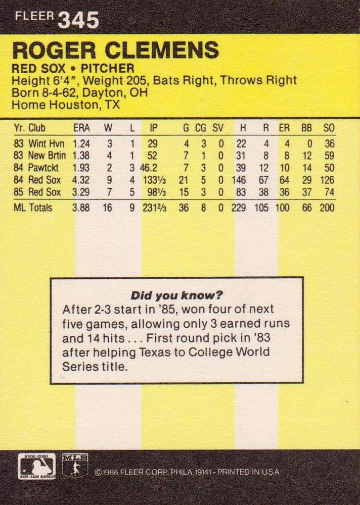 Roger Clemens  baseball card collectible - Main Image 2