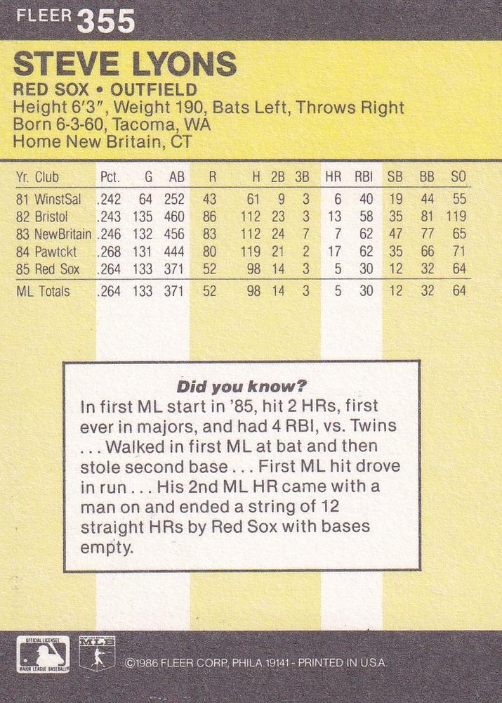 Steve Lyons  baseball card collectible - Main Image 2