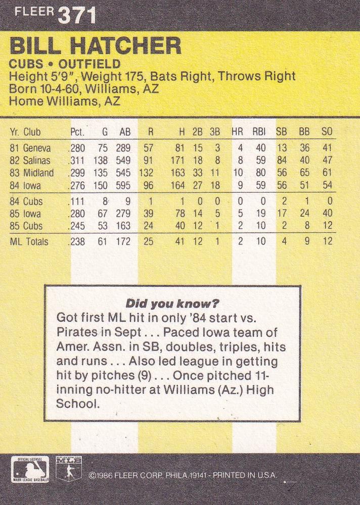 Bill Hatcher  baseball card collectible - Main Image 2