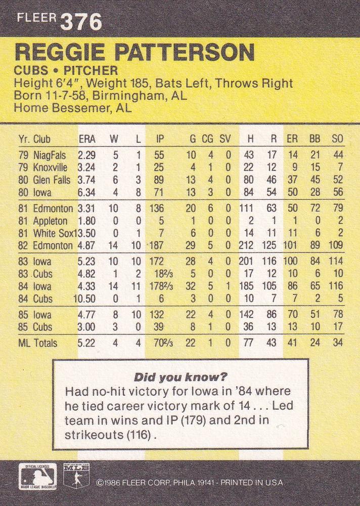 Reggie Patterson  baseball card collectible - Main Image 2