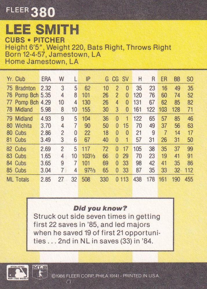 Lee Smith  baseball card collectible - Main Image 2