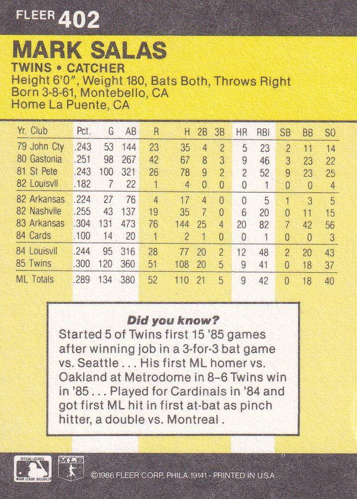 Mark Salas  baseball card collectible - Main Image 2