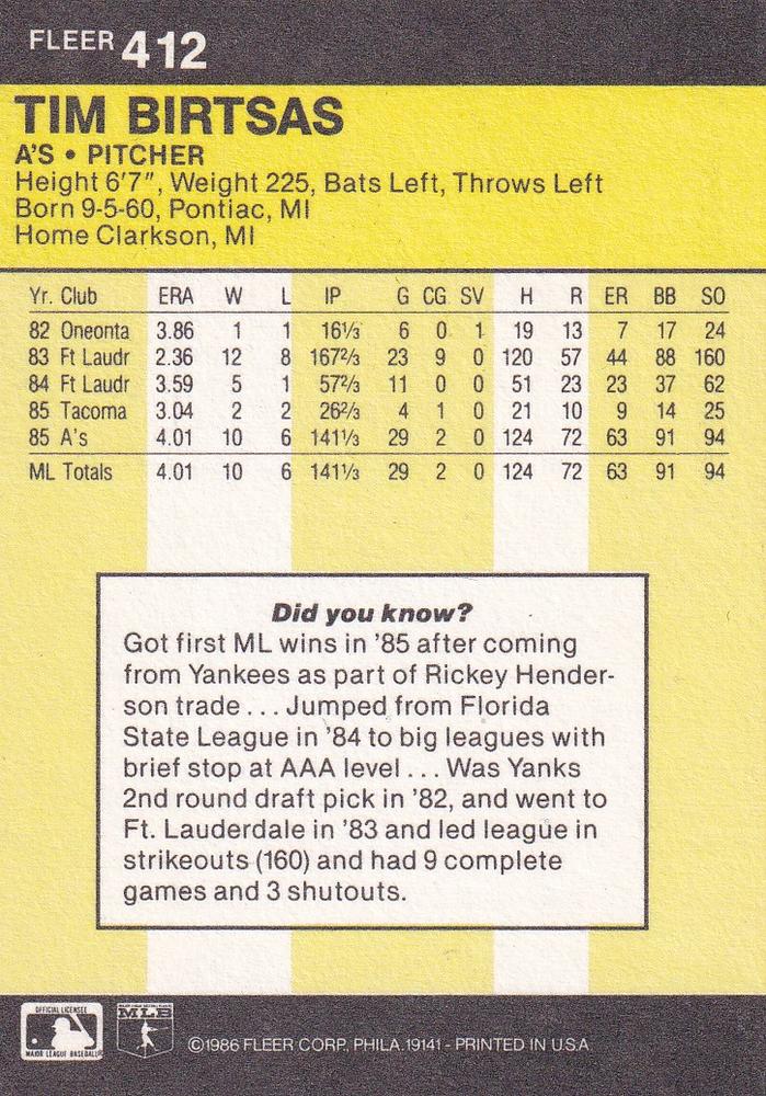 Tim Birtsas  baseball card collectible - Main Image 2