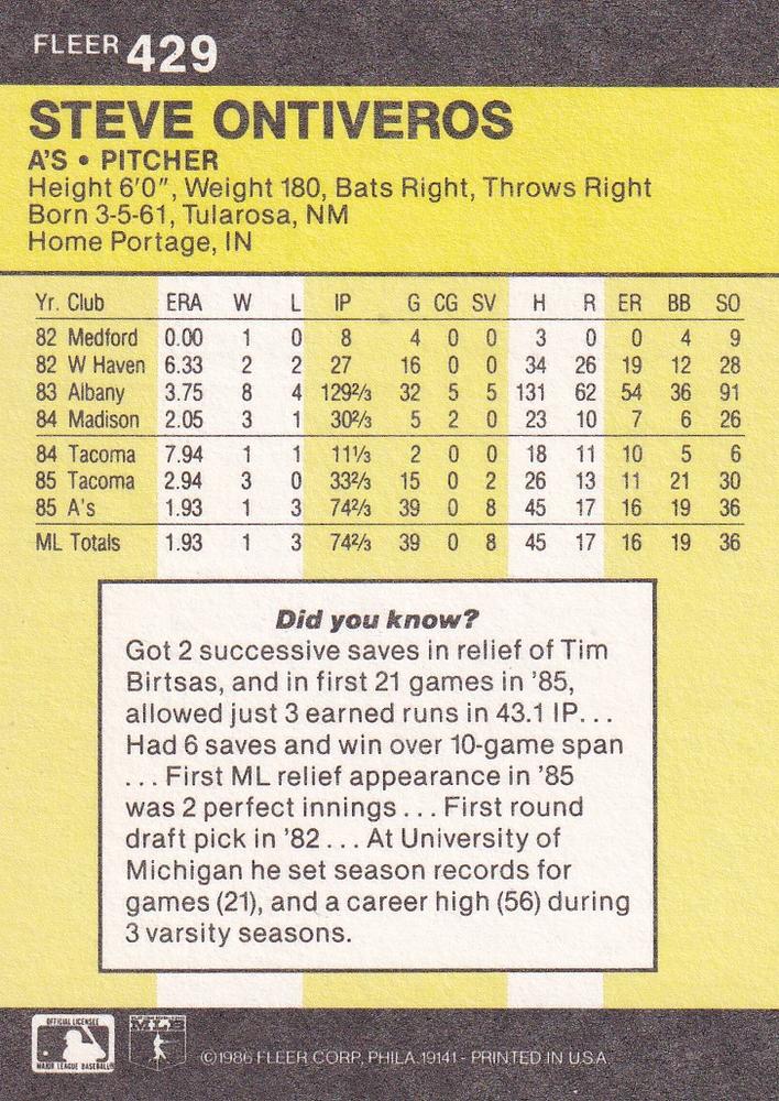 Steve Ontiveros  baseball card collectible - Main Image 2