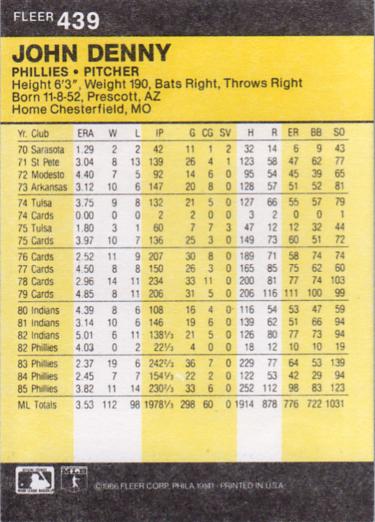 John Denny  baseball card collectible - Main Image 2