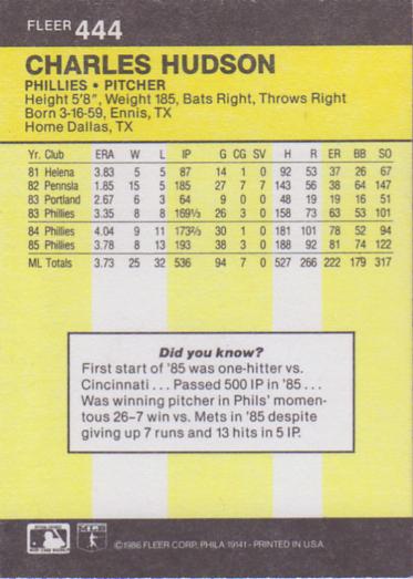 Charles Hudson  baseball card collectible - Main Image 2