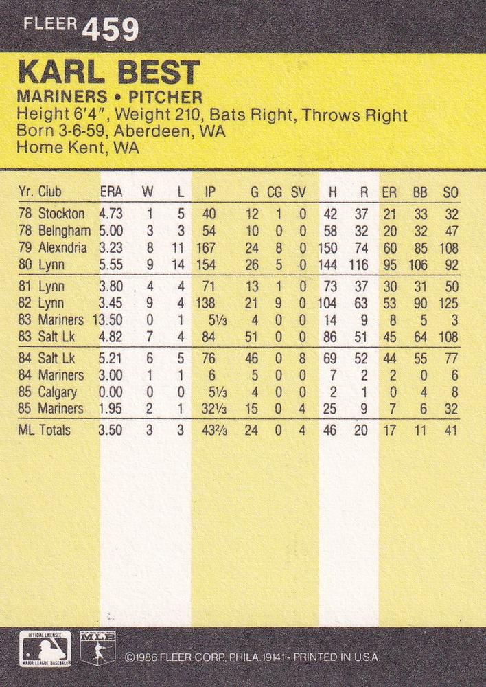 Karl Best  baseball card collectible - Main Image 2