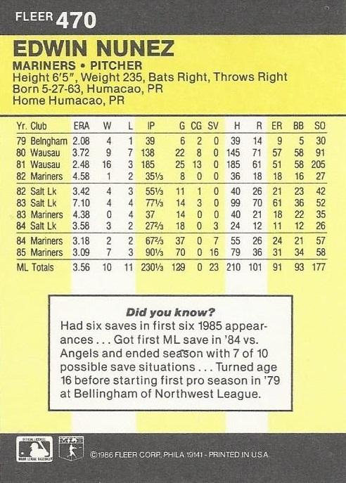 Edwin Nunez  baseball card collectible - Main Image 2