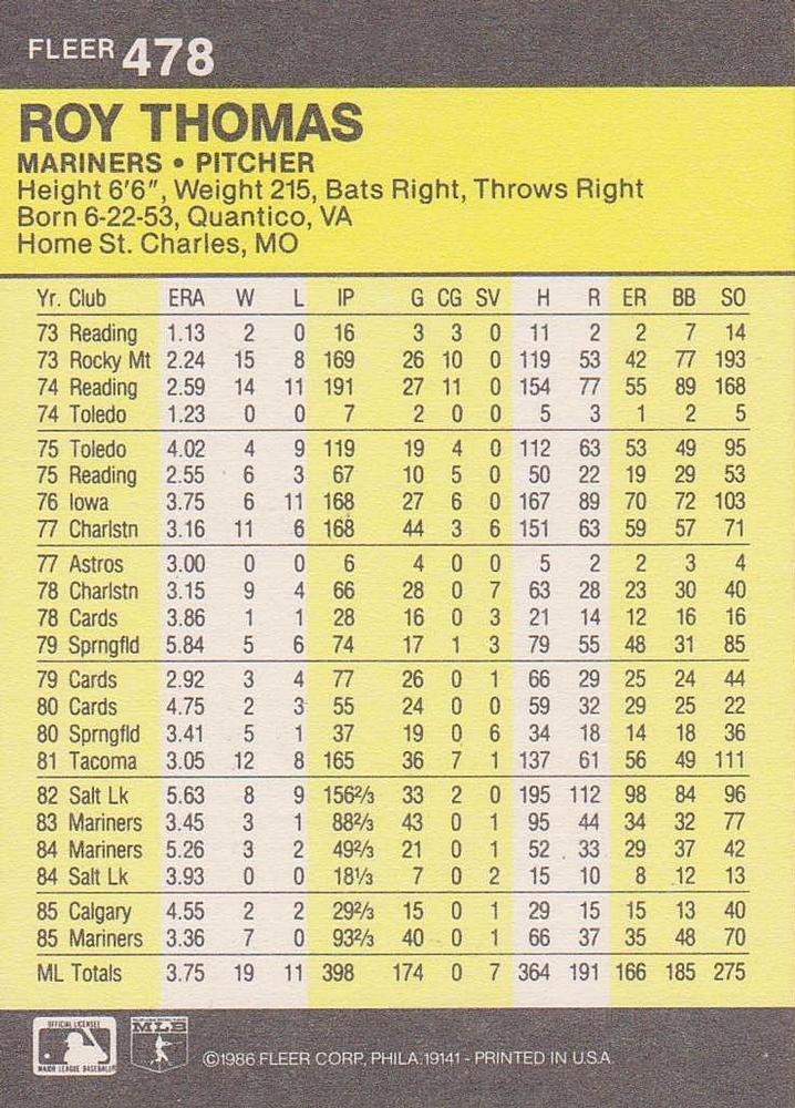 Roy Thomas  baseball card collectible - Main Image 2