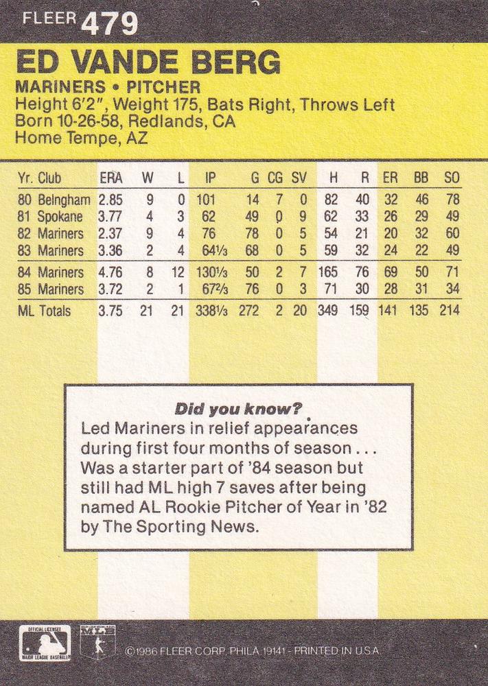 Ed Vande Berg  baseball card collectible - Main Image 2