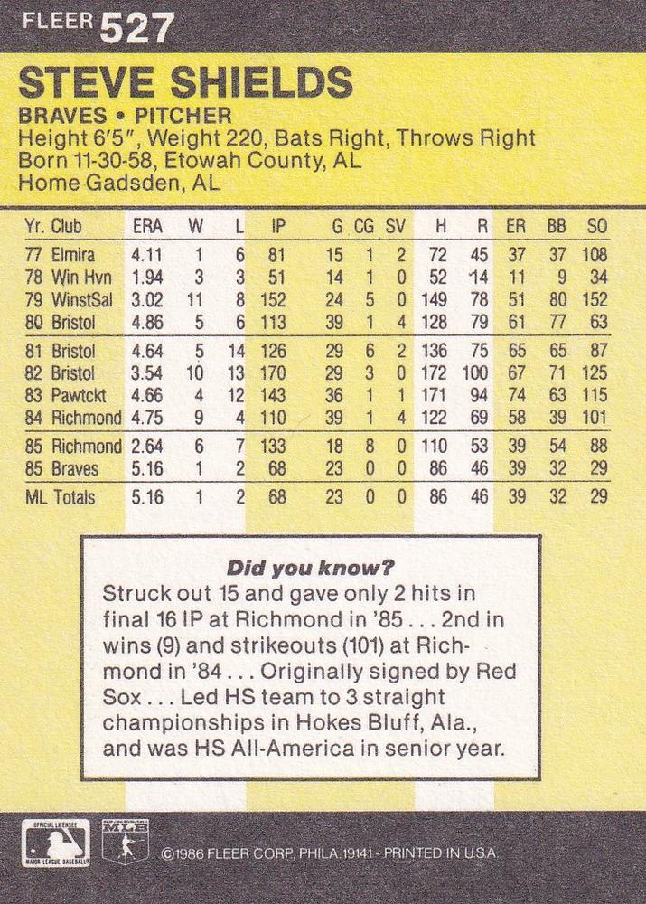 Steve Shields  baseball card collectible - Main Image 2