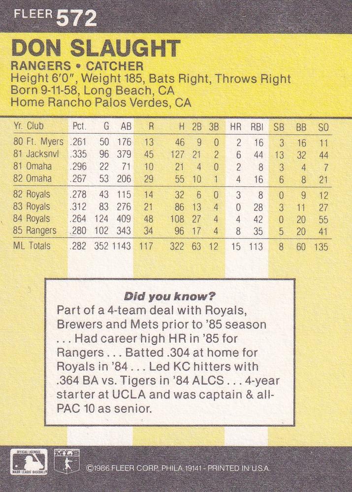 Don Slaught  baseball card collectible - Main Image 2