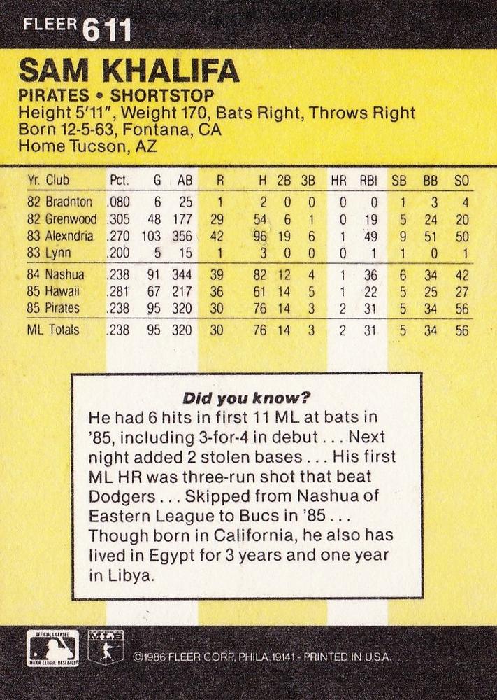 Sam Khalifa  baseball card collectible - Main Image 2