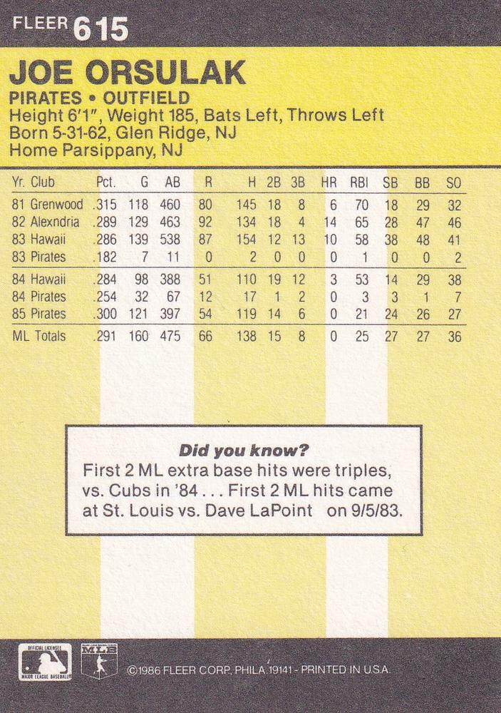 Joe Orsulak  baseball card collectible - Main Image 2