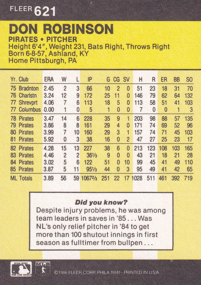 Don Robinson  baseball card collectible - Main Image 2