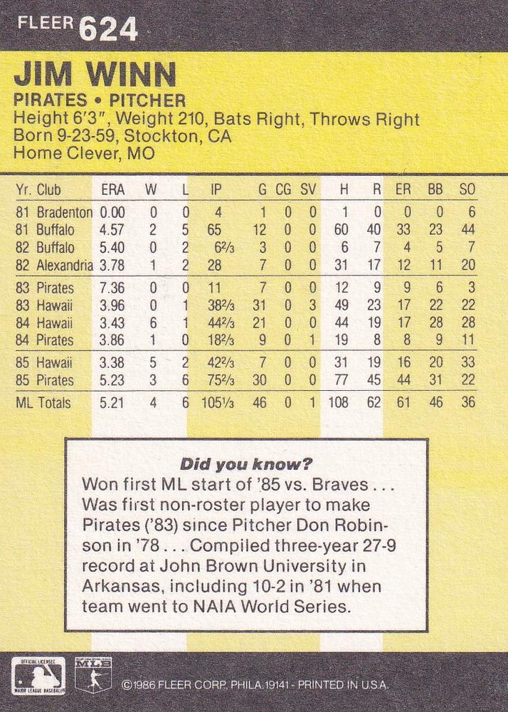 Jim Winn  baseball card collectible - Main Image 2