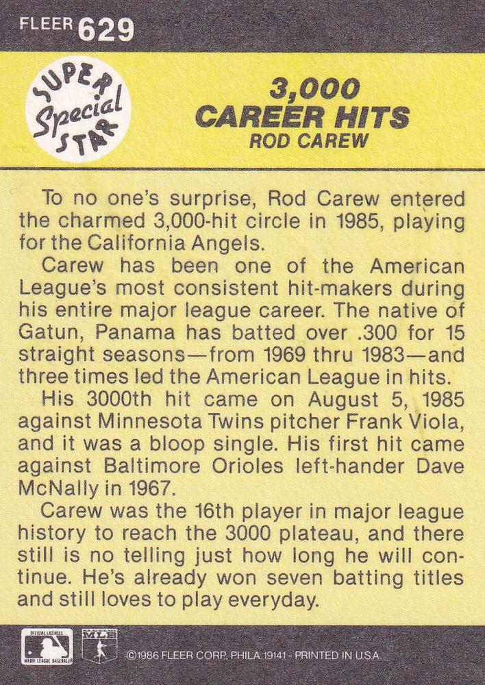 3, 000 Career Hits (Rod Carew)  baseball card collectible - Main Image 2