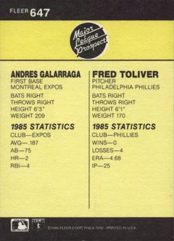 Fred Toliver / Andres Galarraga  baseball card collectible - Main Image 2