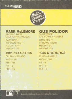 Gus Polidor / Mark McLemore  baseball card collectible - Main Image 2