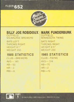 Billy Jo Robidoux / Mark Funderburk  baseball card collectible - Main Image 2