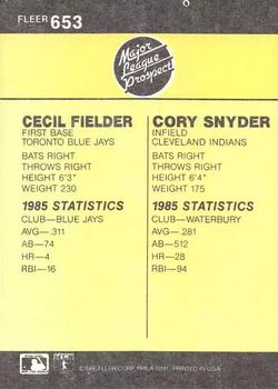 Cecil Fielder / Cory Snyder  baseball card collectible - Main Image 2